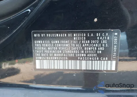 2019 Volkswagen Jetta 1.4T R-Line/1.4T S/1.4T Se из США, поврежденный, VIN 3VWC57BUXKM025220